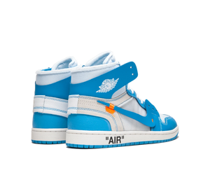 Tênis Nike Air Jordan 1 Retro High x Off-White 'University Blue' Azul / Branco – par de costas