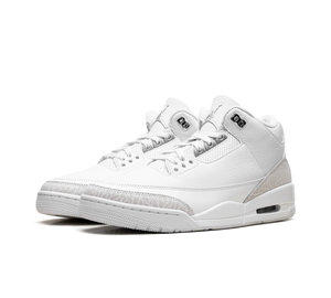 Tênis Nike Air Jordan 3 'Pure Money' Branco / Prata – vista 3/4 frontal
