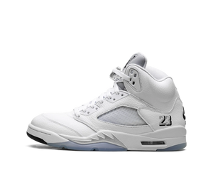 Tênis Nike Air Jordan 5 'White Metallic' Branco / Prata – vista lateral